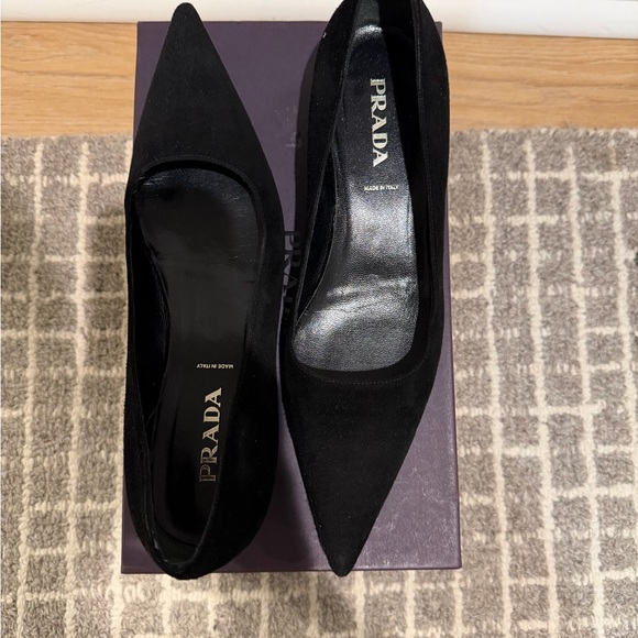 Prada Black Pointed Toe Suede Kitten Heels - Picture 4 of 7
